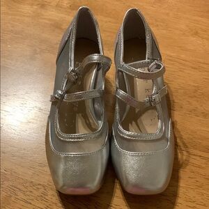 Copper Key Shimmering Silver Double Strap Flats